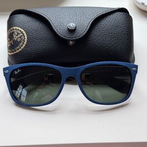 Ray-Ban Blue Suede Sunglasses with Green Lenses